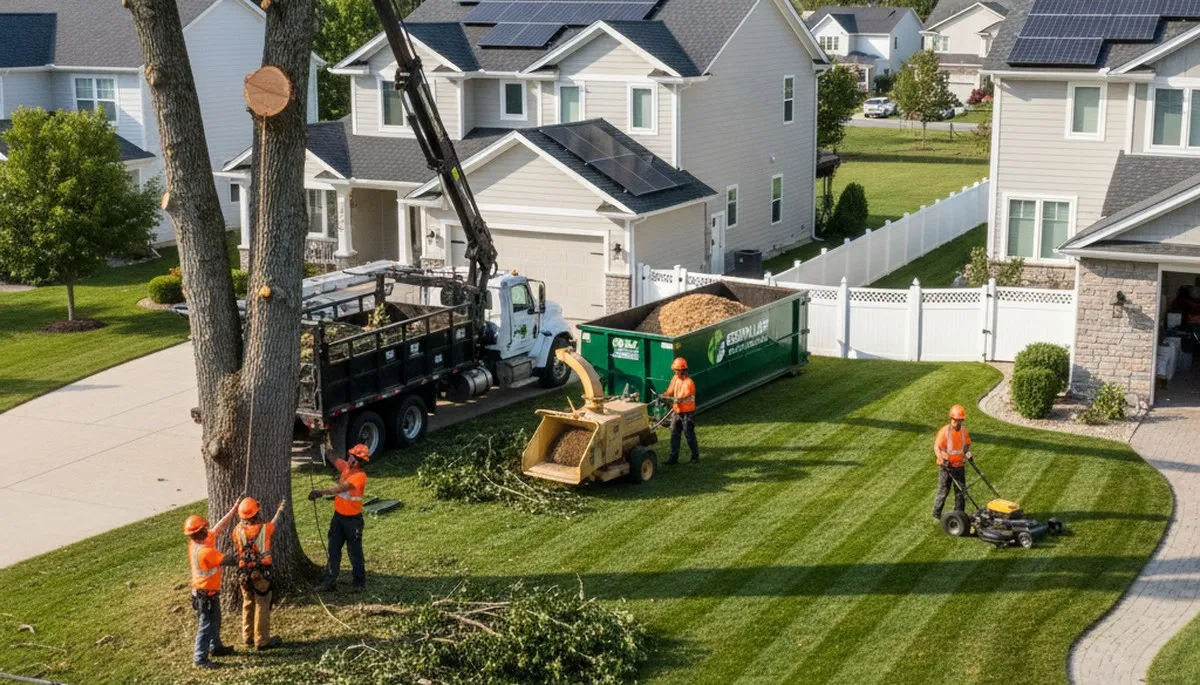 Professional lawn and tree service team in Cape Coral, FL maintaining healthy tropical landscapes